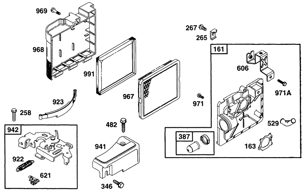 Air Cleaner Group, Brake Diagram and Parts List for 135702-0120-XX  Briggs and Stratton Engine